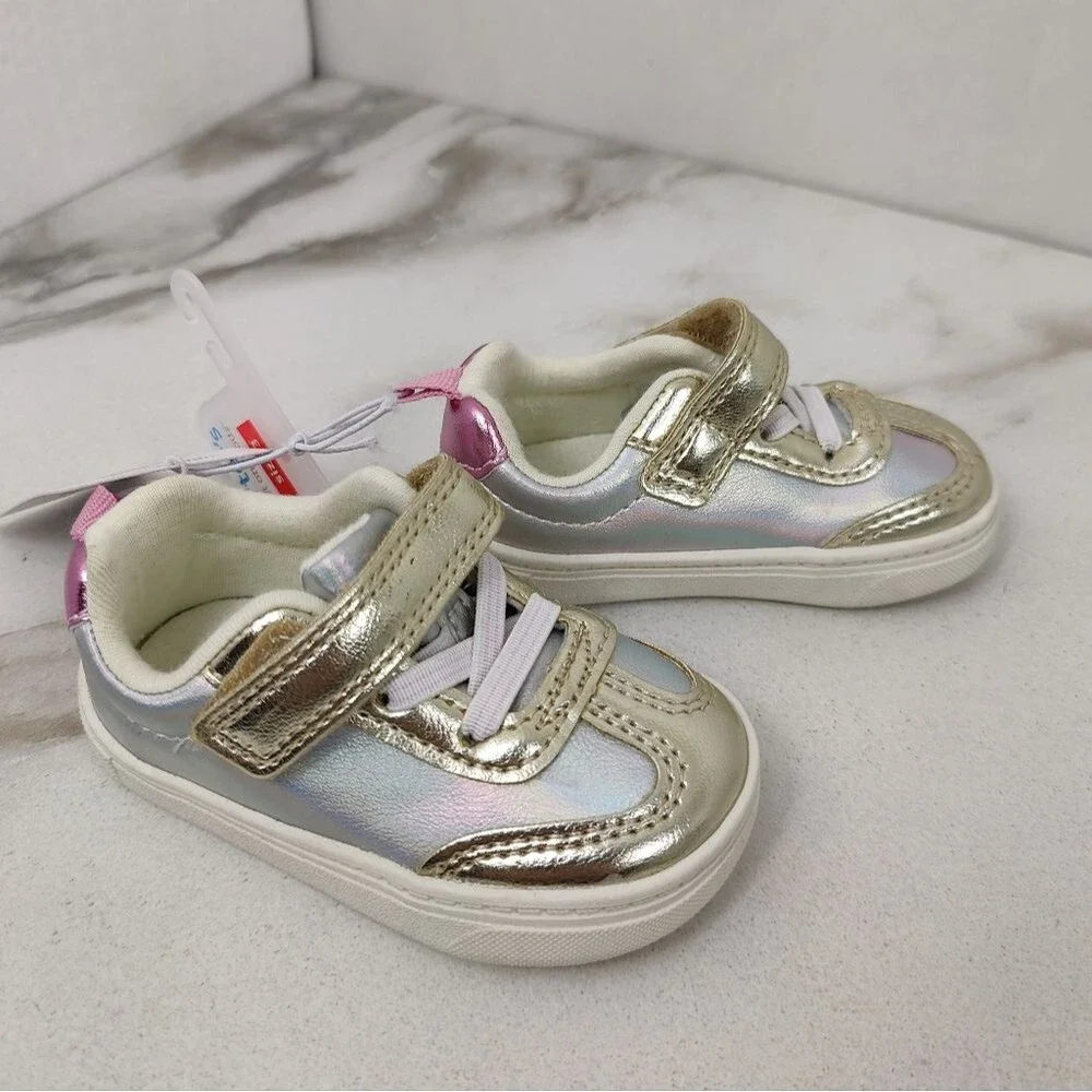 NWT Carter's Sammie Gold Silver Metallic Shimmer Baby Toddler Girls Sneakers, 3